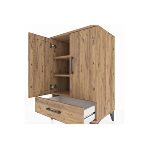 Hyperion Komodin 3 Raflı Tek Çekmeceli 2 Kapaklı 60x44x96 Çam-çam