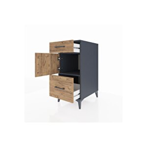 Kronos Komodin Tek Raflı 2 Çekmeceli Tek Kapaklı 44x59x96 Antrasit-çam