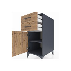 Kronos Komodin Tek Raflı 2 Çekmeceli Tek Kapaklı 44x59x96 Antrasit-çam