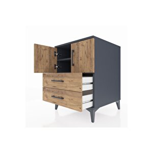 Kronos Komodin 2 Raflı 2 Çekmeceli 2 Kapaklı 60x59x80 Antrasit-çam