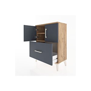 Arges Komodin 2 Raflı Tek Çekmeceli 2 Kapaklı 60x30x80 Çam-antrasit