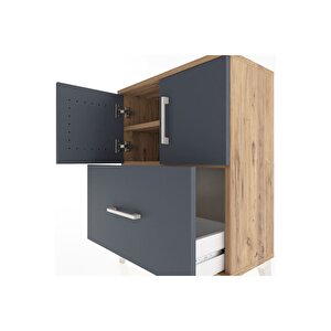 Arges Komodin 2 Raflı Tek Çekmeceli 2 Kapaklı 60x30x80 Çam-antrasit