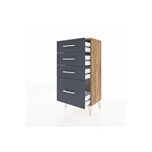Arges Komodin 4 Çekmeceli 44x30x96 Çam-antrasit