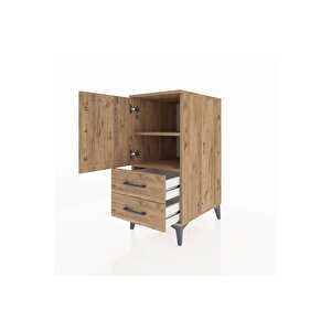 Kronos Komodin 2 Raflı 2 Çekmeceli Tek Kapaklı 44x59x96 Çam-çam