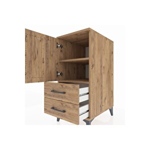 Kronos Komodin 2 Raflı 2 Çekmeceli Tek Kapaklı 44x59x96 Çam-çam