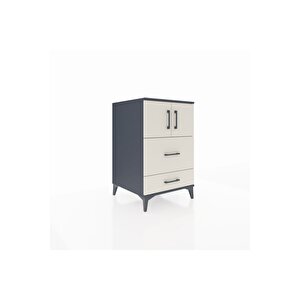 Kronos Komodin Tek Raflı 2 Çekmeceli 2 Kapaklı 60x59x96 Antrasit-aytaşı