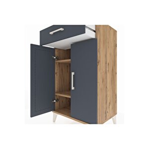 Hyperion Komodin 2 Raflı Tek Çekmeceli 2 Kapaklı 60x44x106 Çam-antrasit