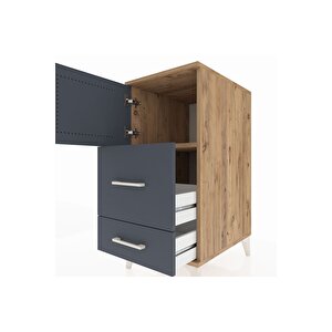 Kronos Komodin Tek Raflı 2 Çekmeceli Tek Kapaklı 44x59x96 Çam-antrasit