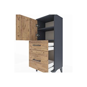 Arges Komodin 2 Raflı 2 Çekmeceli Tek Kapaklı 44x30x106 Antrasit-çam
