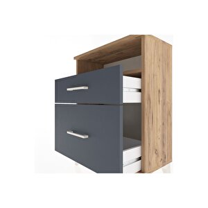 Arges Komodin Tek Raflı 2 Çekmeceli 60x30x80 Çam-antrasit