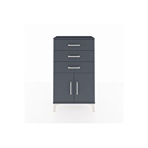 Arges Komodin Tek Raflı 3 Çekmeceli 2 Kapaklı 60x30x106 Antrasit-antrasit