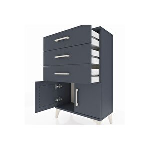 Arges Komodin 3 Çekmeceli 2 Kapaklı 60x30x96 Antrasit-antrasit