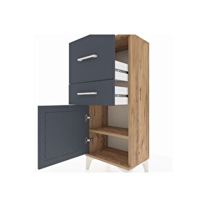 Arges Komodin Tek Raflı 2 Çekmeceli Tek Kapaklı 44x30x106 Çam-antrasit