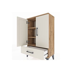 Arges Komodin 2 Raflı Tek Çekmeceli 2 Kapaklı 60x30x96 Çam-aytaşı