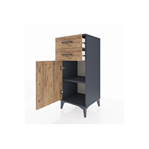 Hyperion Komodin Tek Raflı 2 Çekmeceli Tek Kapaklı 44x44x106 Antrasit-çam