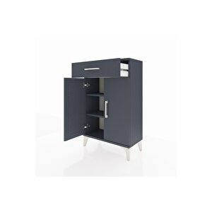 Arges Komodin 2 Raflı Tek Çekmeceli 2 Kapaklı 60x30x96 Antrasit-antrasit