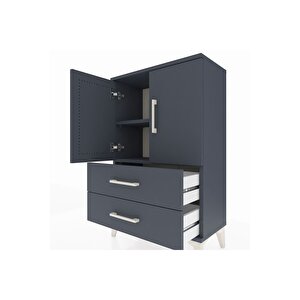 Arges Komodin 2 Raflı 2 Çekmeceli 2 Kapaklı 60x30x96 Antrasit-antrasit