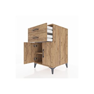 Kronos Komodin Tek Raflı 2 Çekmeceli 2 Kapaklı 60x59x96 Çam-çam