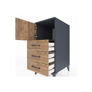 Kronos Komodin Tek Raflı 3 Çekmeceli Tek Kapaklı 44x59x96 Antrasit-çam