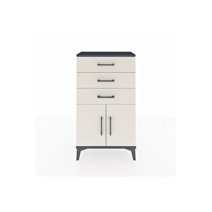 Arges Komodin Tek Raflı 3 Çekmeceli 2 Kapaklı 60x30x106 Antrasit-aytaşı