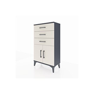 Arges Komodin Tek Raflı 3 Çekmeceli 2 Kapaklı 60x30x106 Antrasit-aytaşı