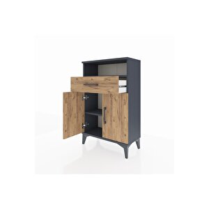 Arges Komodin 2 Raflı Tek Çekmeceli 2 Kapaklı 60x30x96 Antrasit-çam