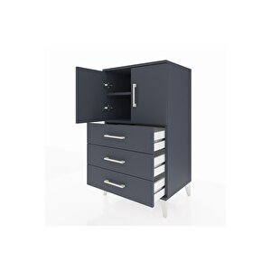 Hyperion Komodin 2 Raflı 3 Çekmeceli 2 Kapaklı 60x44x106 Antrasit-antrasit