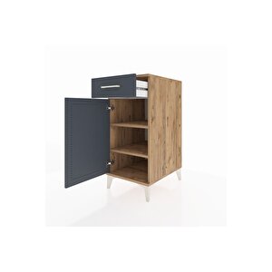 Kronos Komodin 2 Raflı Tek Çekmeceli Tek Kapaklı 44x59x96 Çam-antrasit