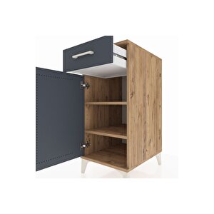 Kronos Komodin 2 Raflı Tek Çekmeceli Tek Kapaklı 44x59x96 Çam-antrasit