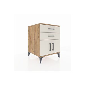 Kronos Komodin Tek Raflı 2 Çekmeceli 2 Kapaklı 60x59x80 Çam-aytaşı