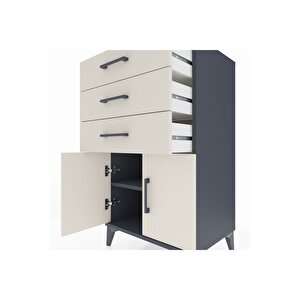 Hyperion Komodin Tek Raflı 3 Çekmeceli 2 Kapaklı 60x44x106 Antrasit-aytaşı