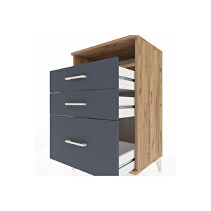 Hyperion Komodin Tek Raflı 3 Çekmeceli 60x44x96 Çam-antrasit