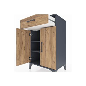 Hyperion Komodin 2 Raflı Tek Çekmeceli 2 Kapaklı 60x44x96 Antrasit-çam