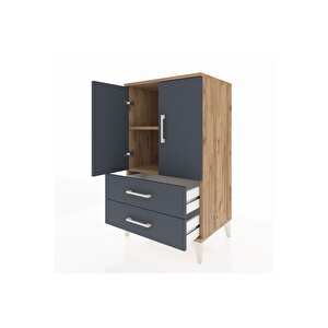 Hyperion Komodin 2 Raflı 2 Çekmeceli 2 Kapaklı 60x44x106 Çam-antrasit
