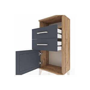 Arges Komodin Tek Raflı 2 Çekmeceli Tek Kapaklı 44x30x96 Çam-antrasit
