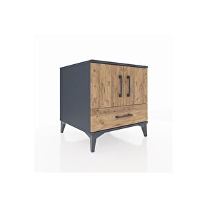 Kronos Komodin 2 Raflı Tek Çekmeceli 2 Kapaklı 60x59x64 Antrasit-çam