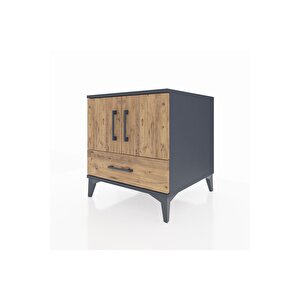 Kronos Komodin 2 Raflı Tek Çekmeceli 2 Kapaklı 60x59x64 Antrasit-çam