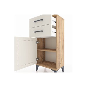 Arges Komodin Tek Raflı 2 Çekmeceli Tek Kapaklı 44x30x96 Çam-aytaşı