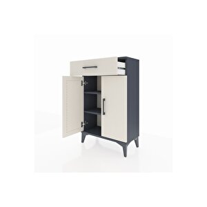 Arges Komodin 2 Raflı Tek Çekmeceli 2 Kapaklı 60x30x96 Antrasit-aytaşı