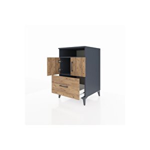 Kronos Komodin 2 Raflı Tek Çekmeceli 2 Kapaklı 60x59x96 Antrasit-çam