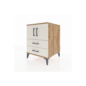 Kronos Komodin 2 Raflı 2 Çekmeceli 2 Kapaklı 60x59x80 Çam-aytaşı