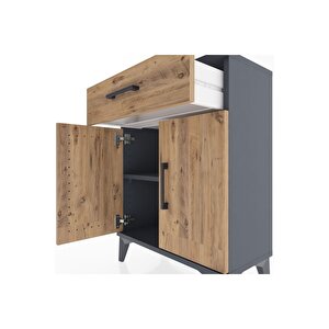 Arges Komodin Tek Raflı Tek Çekmeceli 2 Kapaklı 60x30x80 Antrasit-çam