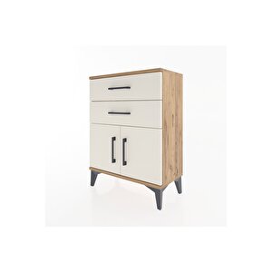 Arges Komodin Tek Raflı 2 Çekmeceli 2 Kapaklı 60x30x80 Çam-aytaşı