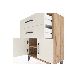 Arges Komodin Tek Raflı 2 Çekmeceli 2 Kapaklı 60x30x80 Çam-aytaşı