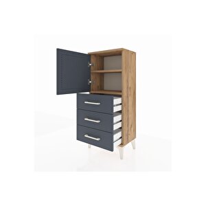 Arges Komodin 2 Raflı 3 Çekmeceli Tek Kapaklı 44x30x106 Çam-antrasit