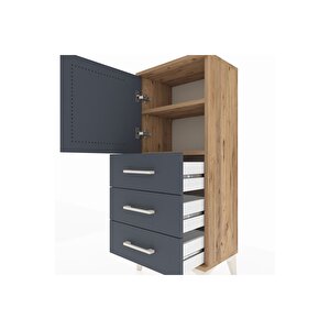 Arges Komodin 2 Raflı 3 Çekmeceli Tek Kapaklı 44x30x106 Çam-antrasit