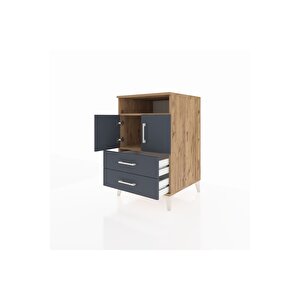 Kronos Komodin 2 Raflı 2 Çekmeceli 2 Kapaklı 60x59x96 Çam-antrasit