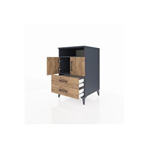 Kronos Komodin 2 Raflı 2 Çekmeceli 2 Kapaklı 60x59x96 Antrasit-çam