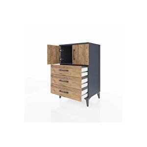 Hyperion Komodin Tek Raflı 3 Çekmeceli 2 Kapaklı 60x44x96 Antrasit-çam