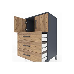 Hyperion Komodin Tek Raflı 3 Çekmeceli 2 Kapaklı 60x44x96 Antrasit-çam